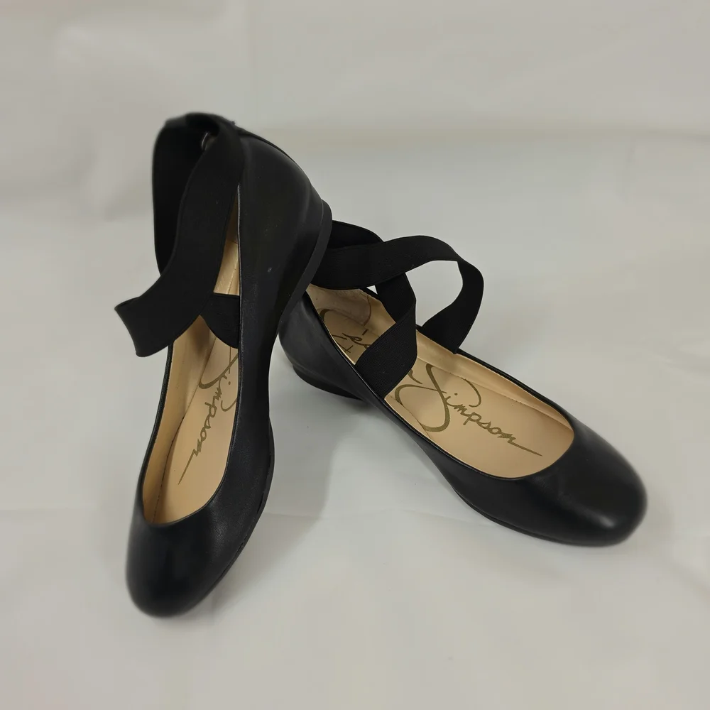 Jessica Simpson Girls Ballet Flats Black Elastic Strap Mary Jane Shoes Size 5
